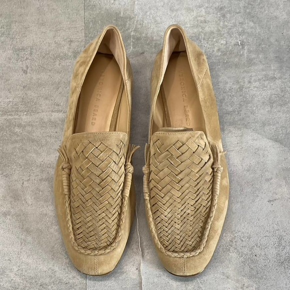 Veronica Beard Women's Tan Leather Round-Toe Woven Anica Loafers SZ 8 - Picture 4 of 12